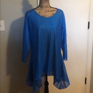 Lined shark bite tunic with sheer sleeves